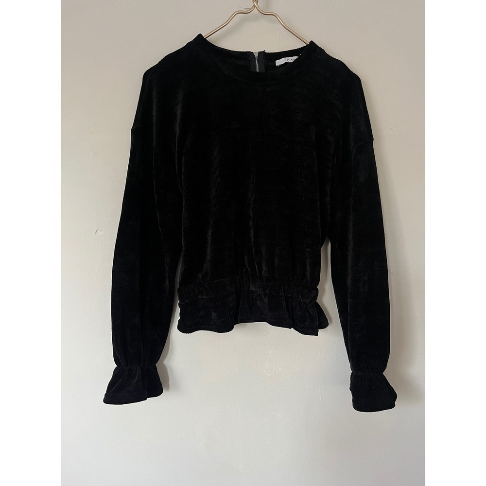 E.ssue Black Long Sleeve Cropped Top Elastic Waist Ruffle Cuffed grunge goth